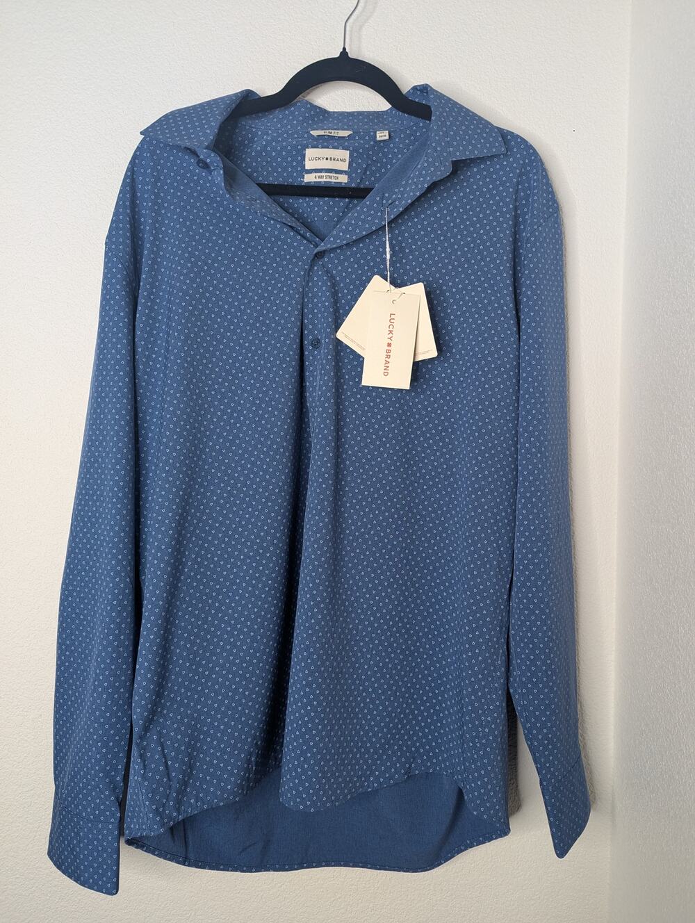 Lucky Brand NWT Men's Slim Fit Blue Button-Up XL Stretchy Office Workwear Casual